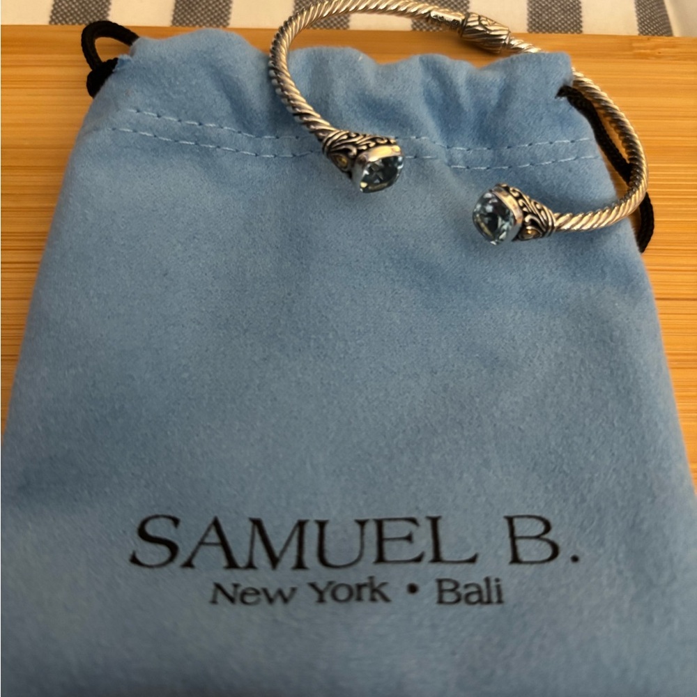 Samuel B. Twisted Sterling Silver and 18 K gold details   blue topaz Bracelet